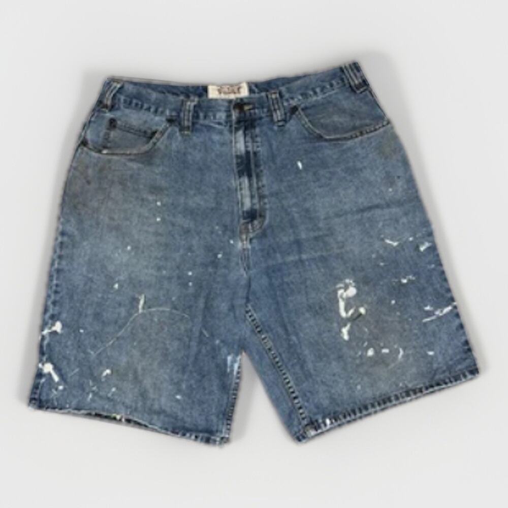 Vintage Big Mac Workwear Carpenter Shorts Blue Paint Distressed 32x12 USA Made